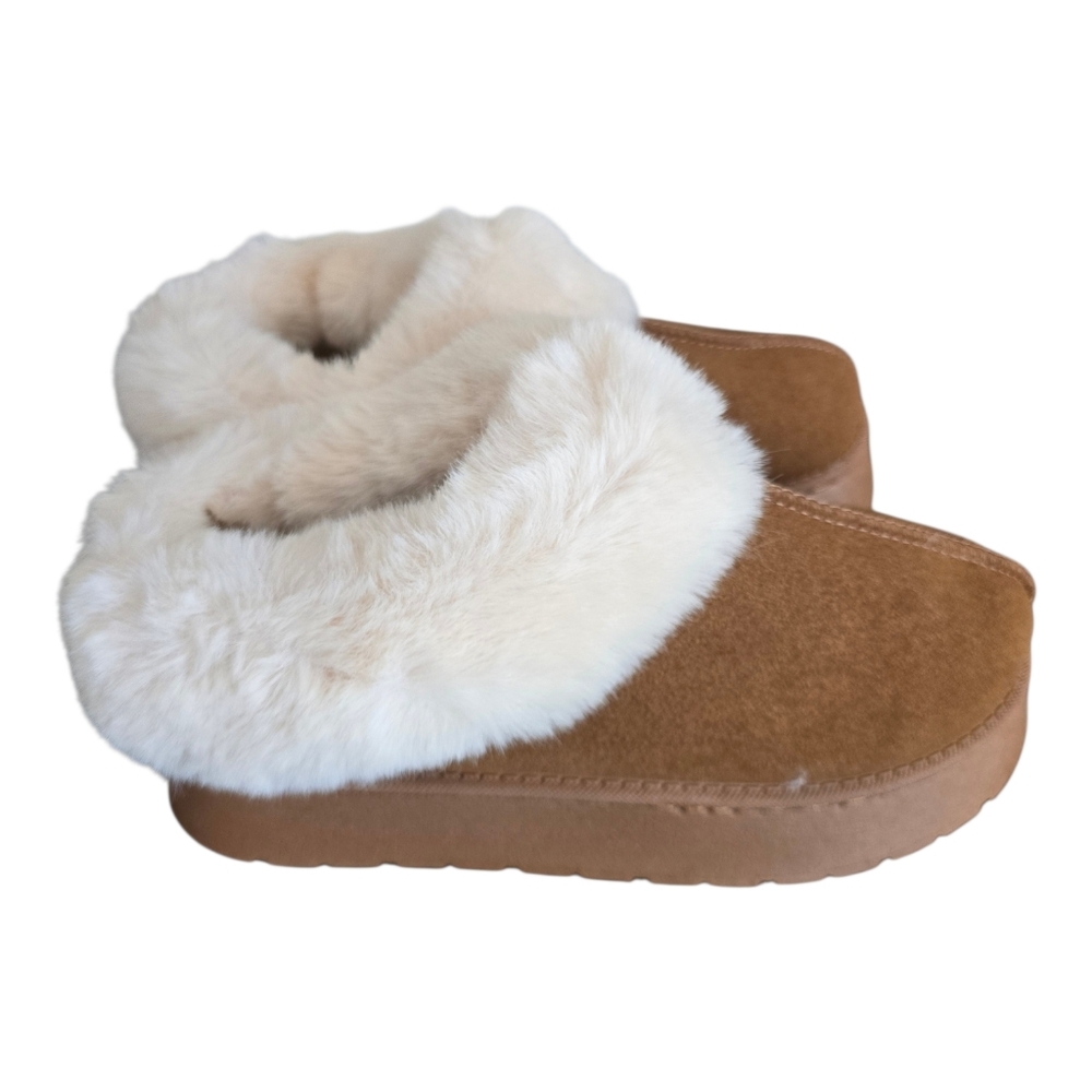 Fur Lined Slippers Platform Like Suede Sheepskin Chestnut Size 40 - Picture 2 of 7